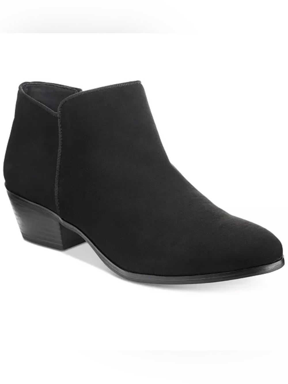 NIB Style & Co 7W Wide Wileyy Black Ankle Booties Almond Toe Low Heel Fall Boot